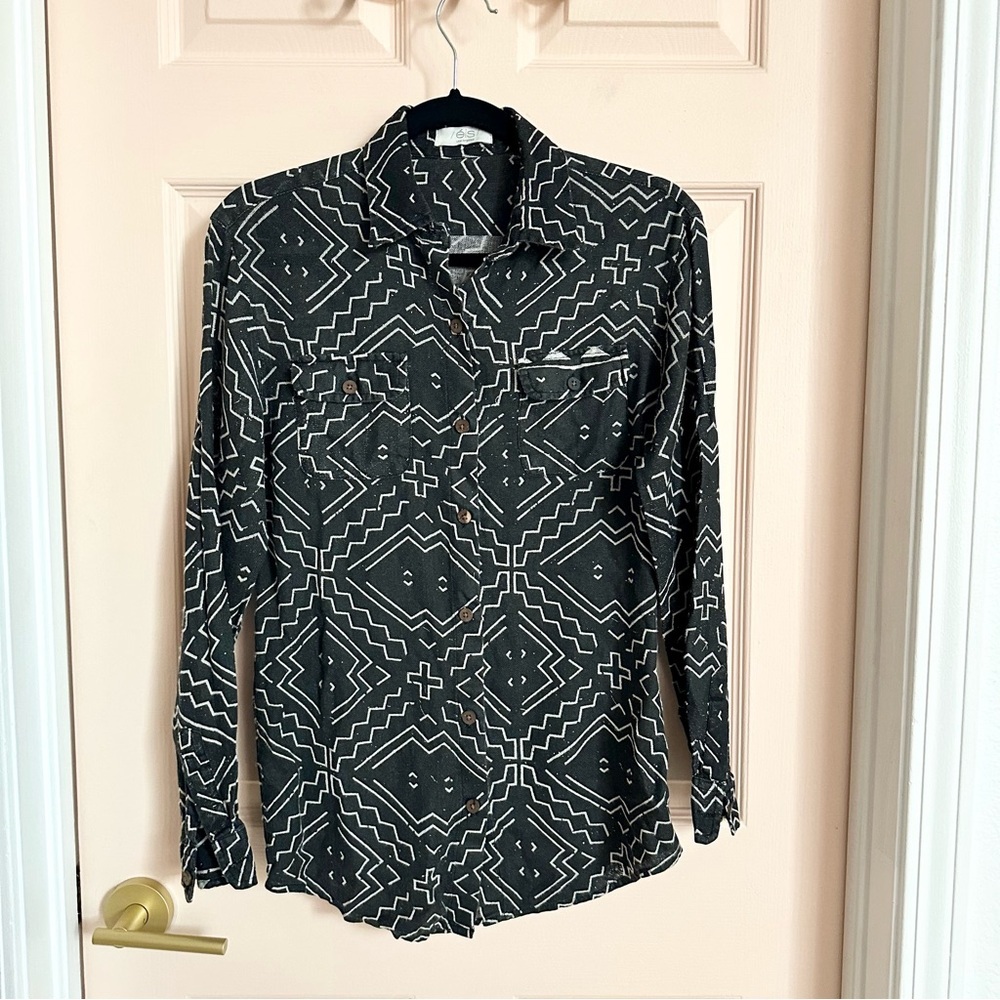Black geo print EIS button up